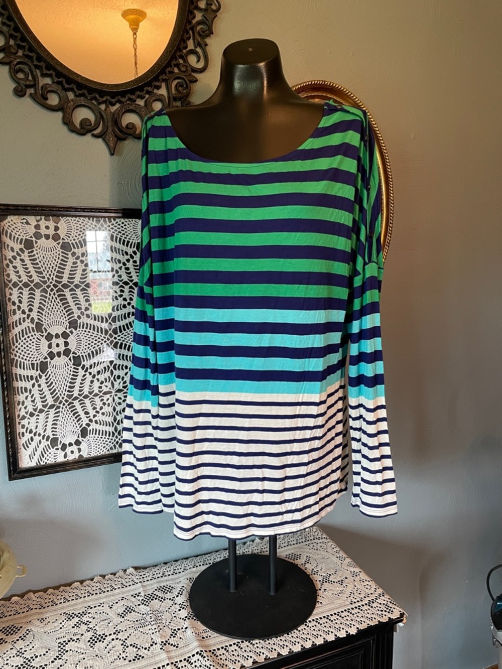Old Navy Striped Long-Sleeve Top in Blue & Green